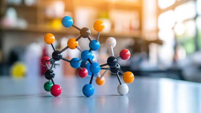 Colorful molecular model on table