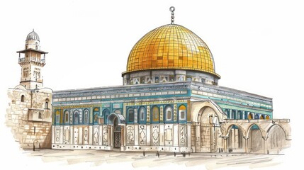 Fototapeta premium Hand-drawn illustration of the Dome of the Rock