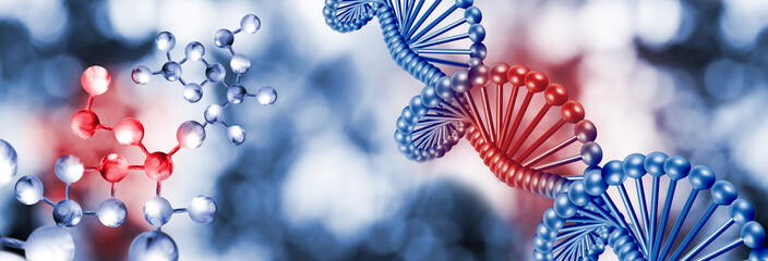 Exploration of molecular structures and DNA strands in a vibrant scientific background