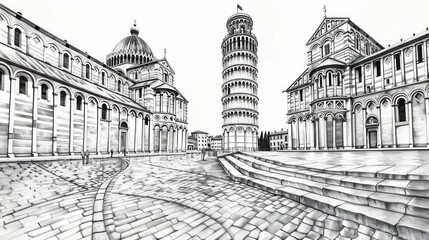 Obraz premium Black and white sketch of Italian piazza