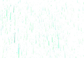 Abstract digital rain of falling mint green and blue pixelated light particles.