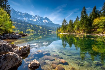Tranquil Reflections Majestic Alpine Landscape and Crystal Waters