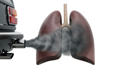Car exhaust fumes entering human lungs isolated on transparent background