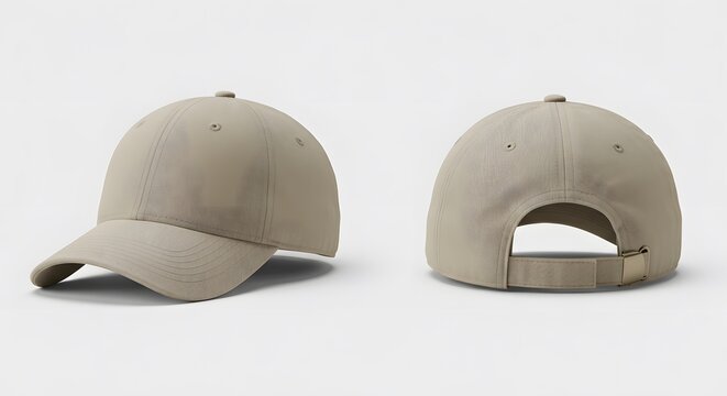 Beige Baseball Cap Mockup: Front and Back Views, Isolated on White.