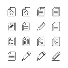 Collection of document and writing icons isolated on white background