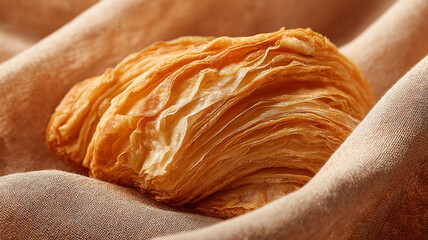 Buttery croissant with layered texture and soft shadow