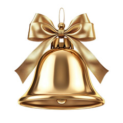 Golden christmas bell with ribbon isolated on transparent background.