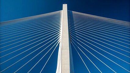 Obraz premium Modern cable stayed bridge tower against a deep blue sky