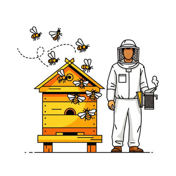 beekeeper standing near beehive with bees clip art preview