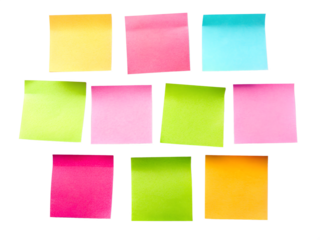 Collection of colorful sticky notes isolated on transparent background