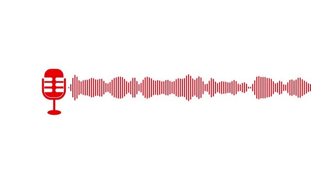 voice animation icon. voice recording and podcast mic microphone button icon animation. red abstract audio sound visualizer wave spectrum, red audio waveform spectrum animation 4k video animation .