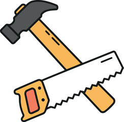 Hammer and saw crossed tools icon