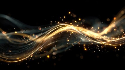 Obraz premium Abstract golden waves on black background