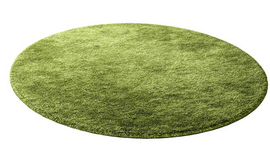 Oval, olive-green rug,  smooth texture,  isolated