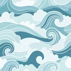 Stylized illustration of swirling ocean waves in a seamless repeat pattern