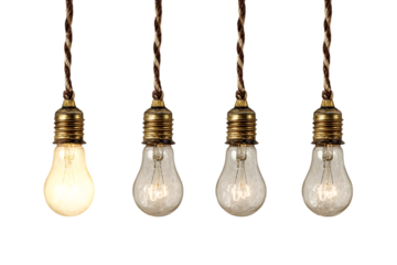 Four lightbulbs in a row showing different brightness levels.