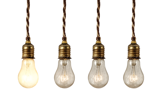 Four lightbulbs in a row showing different brightness levels.