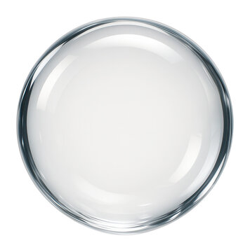 Transparent glossy glass sphere with subtle reflections and a smooth surface on transparent background.