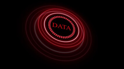 abstract technology background with data scanning loop,neon "data" text with pulsating hud interface animation,concentric neon circles scanning digital data information, - Powered by Adobe
