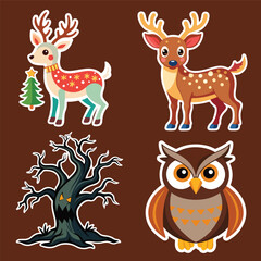 Cute Deer, Owl and Creepy Tree Stickers