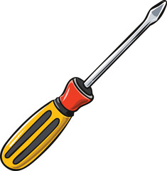 Cartoon illustration of a yellow and red screwdriver.