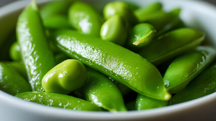 Edamame in bowl with bright green hue