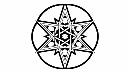 Vector Intricate pentagrams interlinked in fractal design, creating mesmerizing pattern