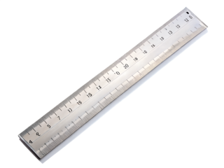 A metal ruler with clear measurement markings, isolated on a transparent background