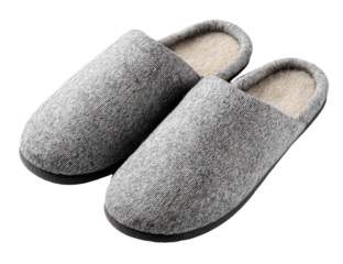 Pair of gray indoor slippers.  Soft, fleece-lined