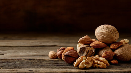 Walnuts and nuts stacked with shadows