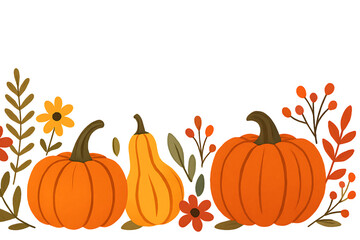 Autumn harvest pumpkins and foliage isolated on transparent background