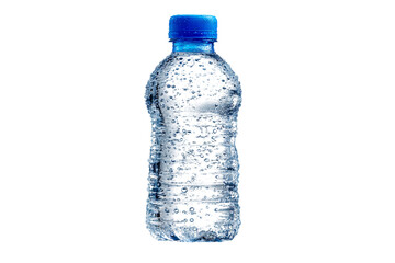Fototapeta premium Close up of a plastic water bottle with a blue cap.