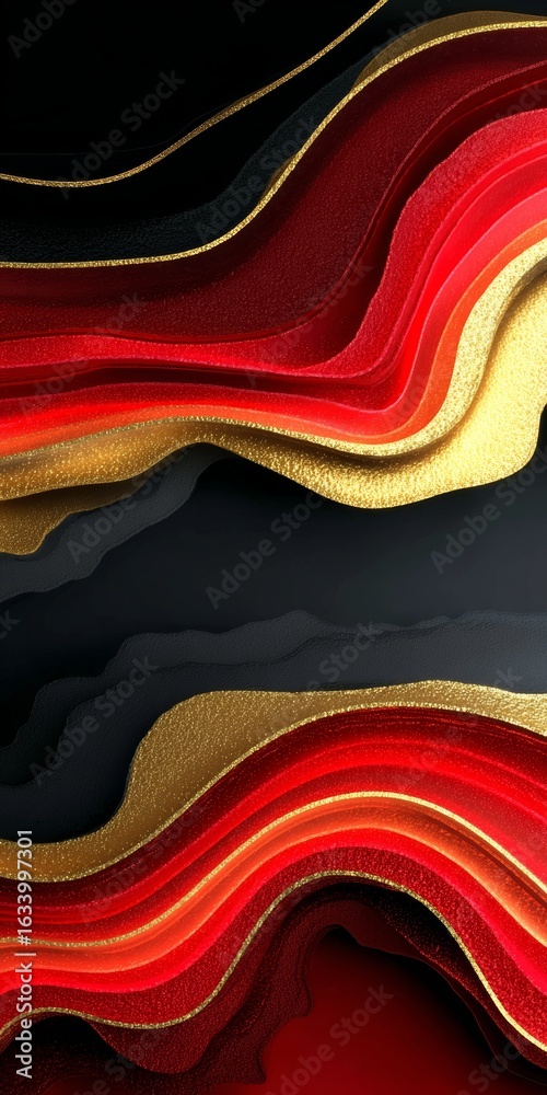 Canvas Prints striking modern abstract wallpaper with bold red and gold tones and elegant wavy design elements