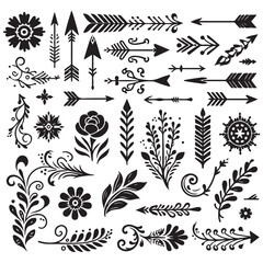 Arrows, floral designs vector elements
