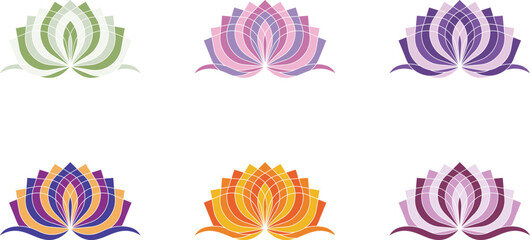 Lily Flower Bundle – 6-Pack Rainbow Shapes with Light Tri-Color Combination Vector Set