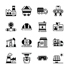 Get this catchy collection of industrial manufacturing glyph icons
