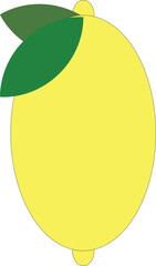 Whole yellow lemon with green leaf isolated on white background, fresh citrus fruit vector illustration in clean flat style, healthy food concept for summer, packaging, or botanical design