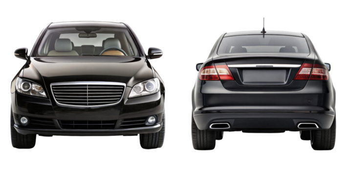 Car Front and back View isolated on transparent white background, clipping path