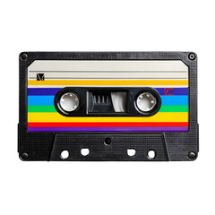 Obraz premium Vintage Audio Cassette Tape Rainbow Stripes Retro Music