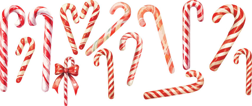 Festive Candy Cane Watercolor Clipart - Powered by Adobe