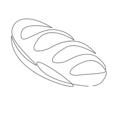 One continuous single drawing line art flat doodle bread, loaf, baked, food, crust, wheat, breakfast, brown, fresh. Isolated image hand draw contour on a white background, hand drawn, not AI