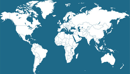 World map. Blue modern vector map. Silhouette map.