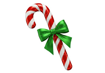 Isolated Candy Cane with Green Bow