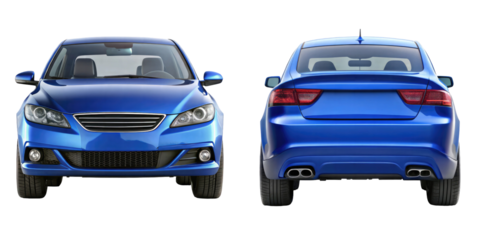 Car Front and back View isolated on transparent white background, clipping path