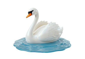 Isolated White Swan Floating on Blue Water