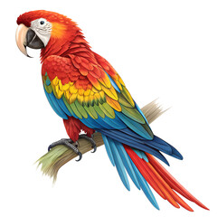 Fototapeta premium Scarlet macaw parrot perched on a branch tropical bird colorful plumage exotic avian wildlife illustration