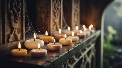 Candles in Haunted Dark Hall