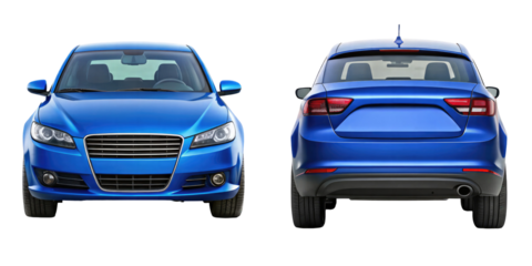 Car Front and back View isolated on transparent white background, clipping path