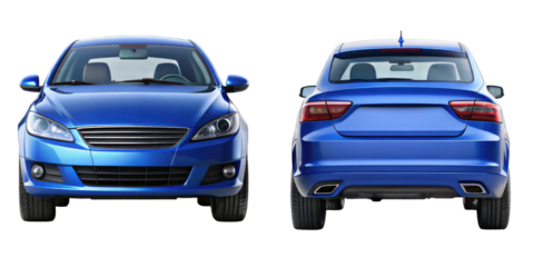 Car Front and back View isolated on transparent white background, clipping path