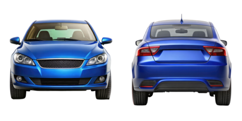 Car Front and back View isolated on transparent white background, clipping path